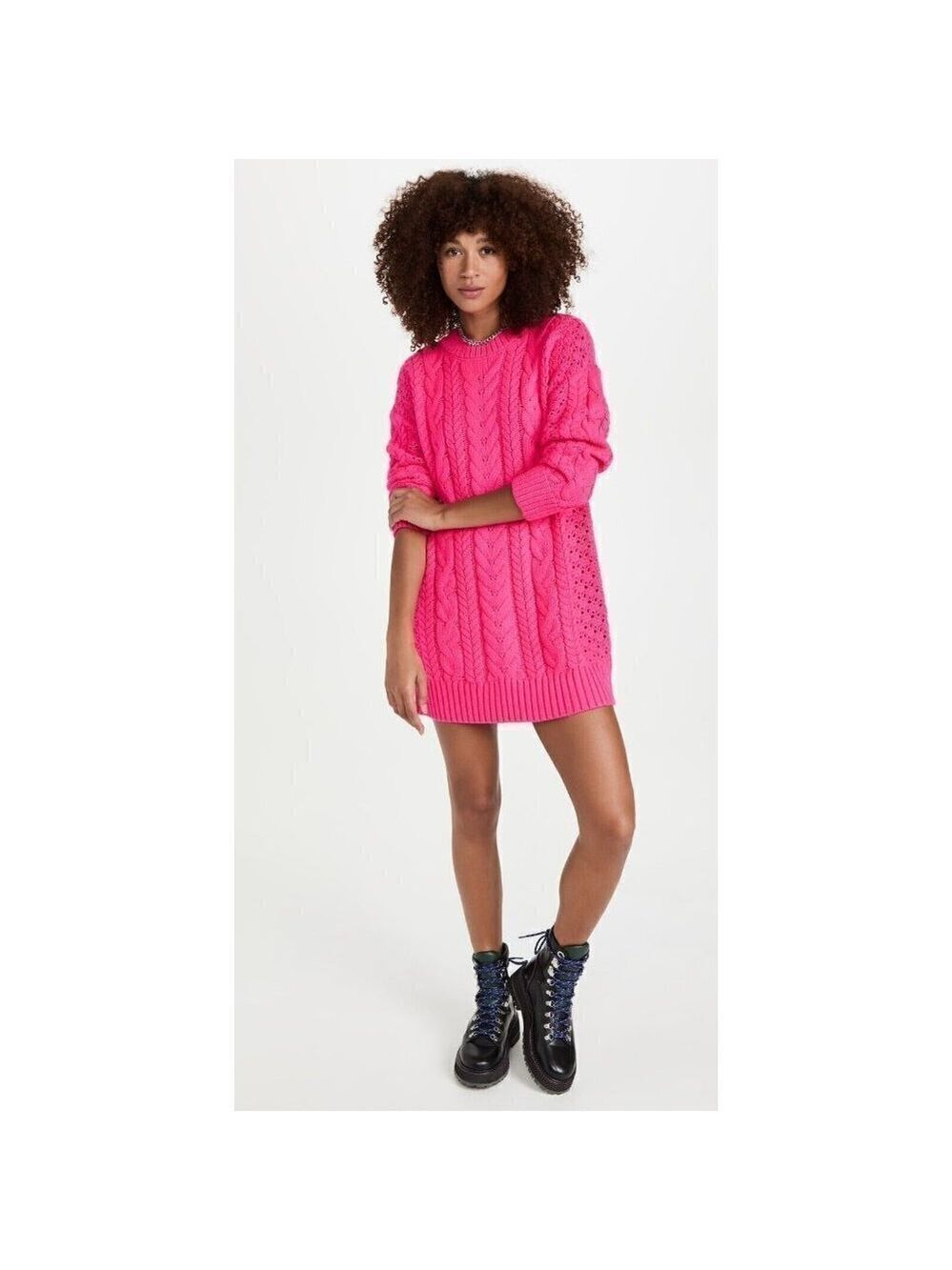 ALICE + Olivia BNWOT Womens "Lennie" Cable Sweater Mini Dress Small Bright Pink